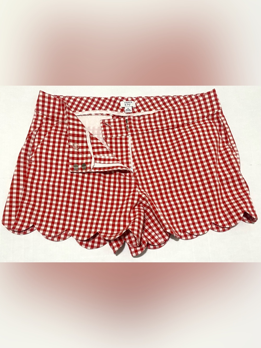 Crown&Ivy Womens 14 Red White Gingham Check Shorts Boho Fall Preppy Cottagecore - Picture 8 of 16